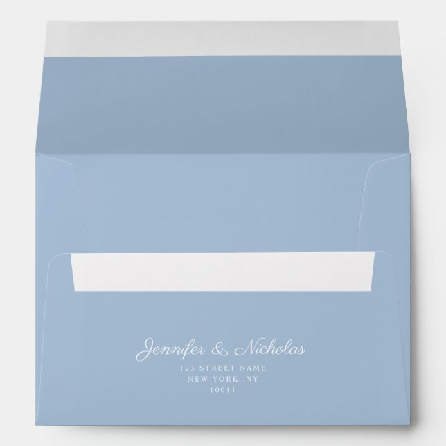 Elegant Formal Powder Blue Script Wedding Address Envelope (Back (Bottom))
