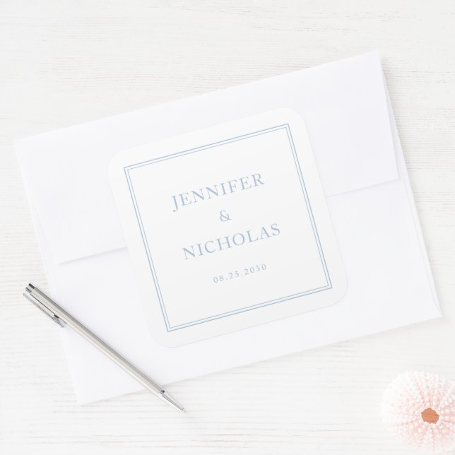 Elegant Formal Powder Blue Wedding Square Sticker (Envelope)