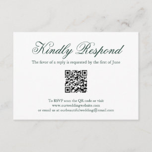 Elegant Formal QR Code Forest Green Wedding RSVP Card