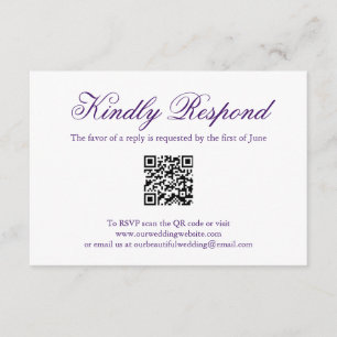 Elegant Formal QR Code Royal Purple Wedding RSVP Card