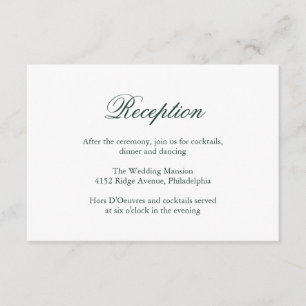 Elegant Formal Reception Forest Green Wedding Enclosure Card