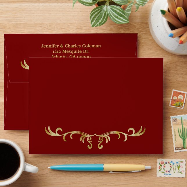 Elegant Formal Red & Gold Invitation Envelope (Desk)