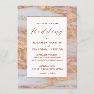 Elegant Formal Rose Gold Marble Script Wedding Invitation