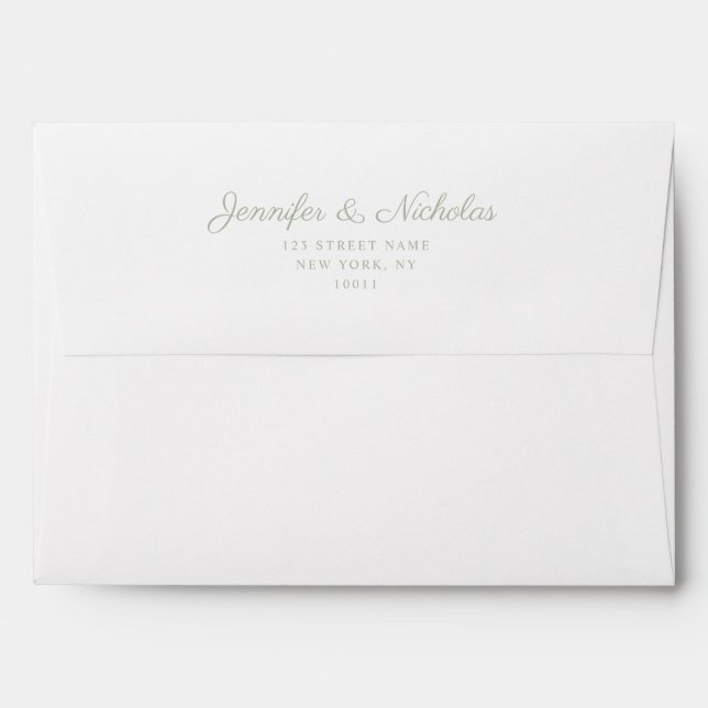 Elegant Formal Sage Green Script Wedding Address Envelope (Back (Top Flap))