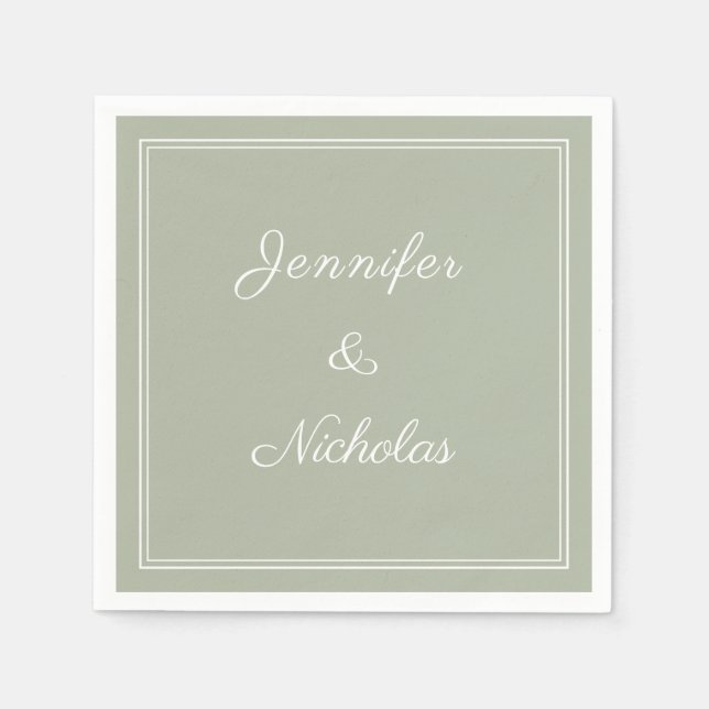 Elegant Formal Sage Green Script Wedding Napkin (Front)