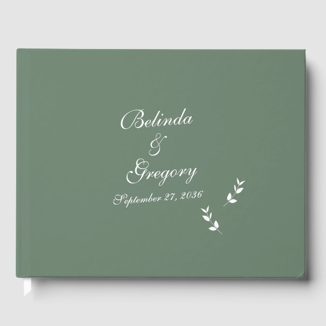 Elegant Formal Sage Olive Green Script Wedding Guest Book (Front)