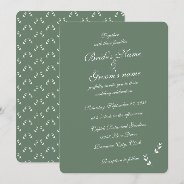 Elegant Formal Sage Olive Green Script Wedding Invitation (Front/Back)