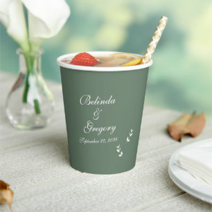 Elegant Formal Sage Olive Green Script Wedding Paper Cups