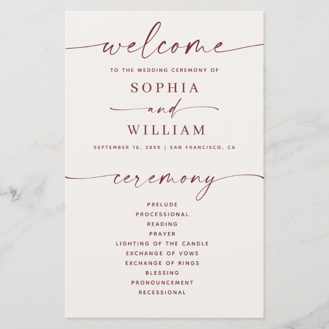 Elegant Formal Soft Ivory Wedding Ceremony Program (Front)