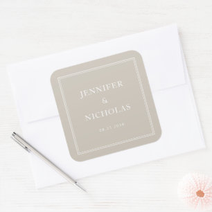 Elegant Formal Taupe Wedding Square Sticker