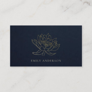 ELEGANT FORMAL TRENDY NAVY FAUX GOLD LOTUS FLORAL BUSINESS CARD