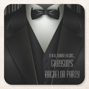 Elegant Formal Tuxedo Bachelor Party Square Paper Coaster