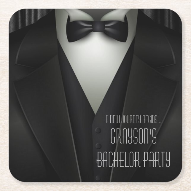 Elegant Formal Tuxedo Bachelor Party Square Paper Coaster (Front)