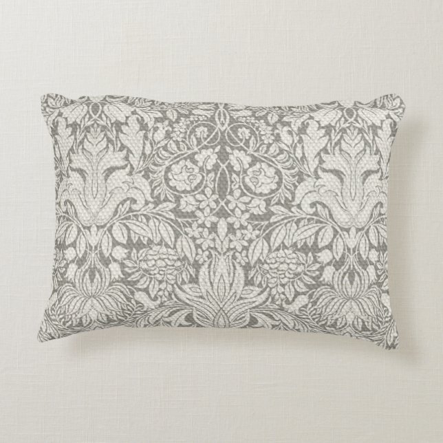 elegant formal white damask lace brocade accent pillow (Back)