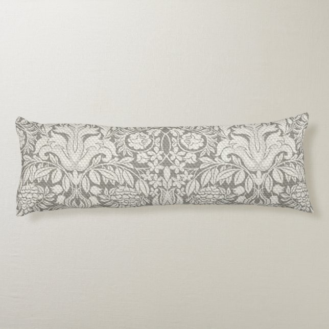 elegant formal white damask lace brocade body pillow (Back)