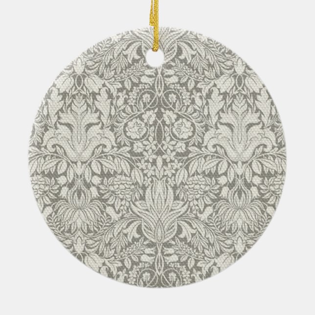 elegant formal white damask lace brocade ceramic ornament (Back)