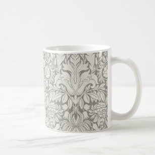 elegant formal white damask lace brocade coffee mug