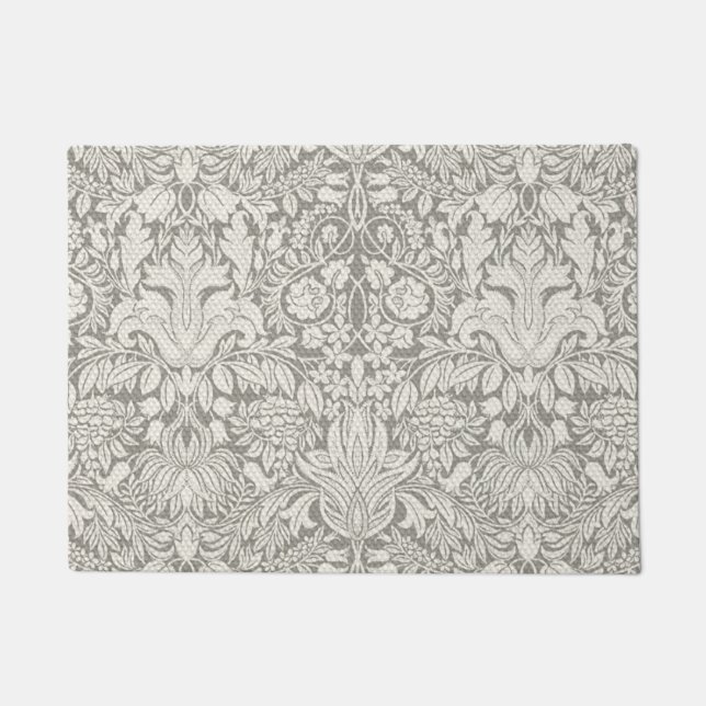 elegant formal white damask lace brocade doormat (Front)