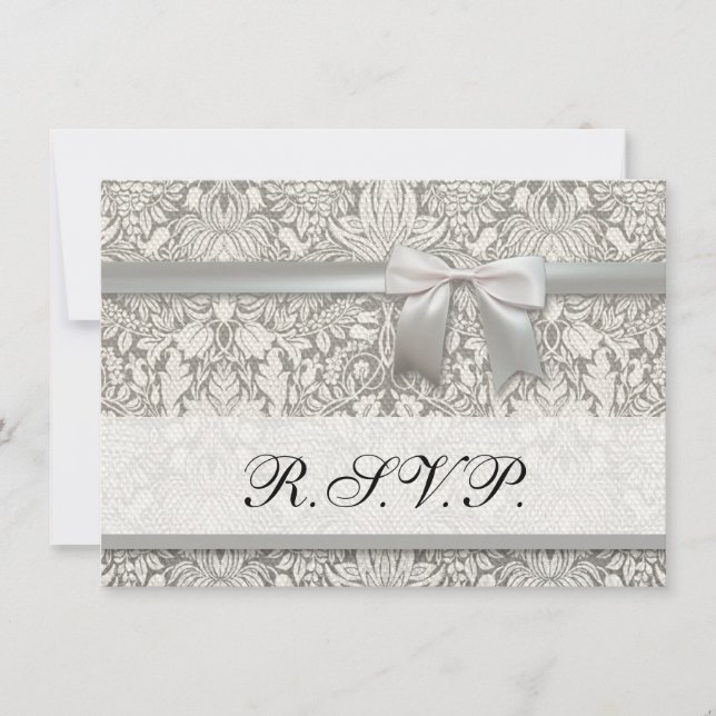 elegant formal white damask lace brocade invitation (Front)