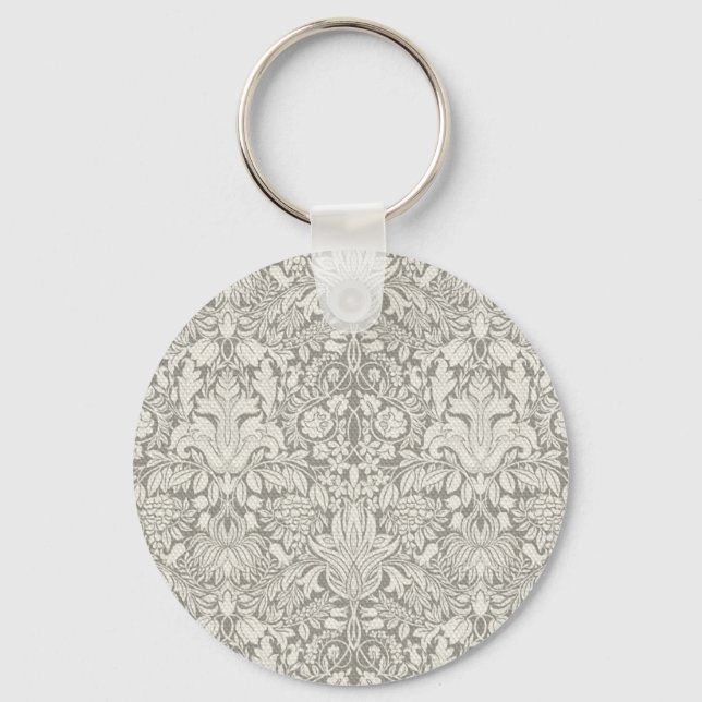 elegant formal white damask lace brocade keychain (Front)