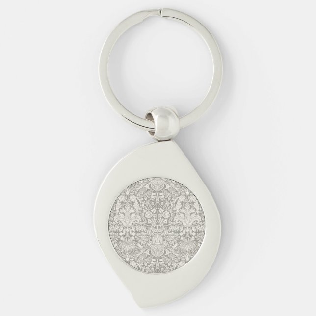 elegant formal white damask lace brocade keychain (Front)