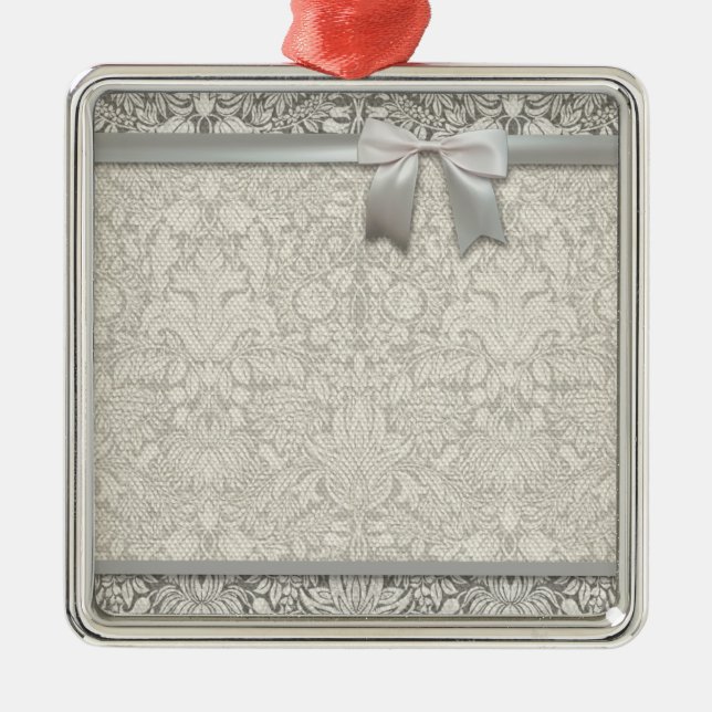 elegant formal white damask lace brocade metal ornament (Front)