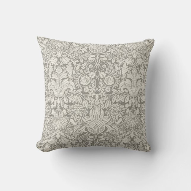 elegant formal white damask lace brocade throw pillow (Front)
