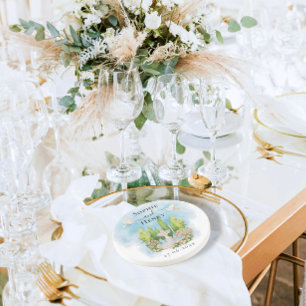 Elegant Fountain   flowers doves Wedding Luxury Coaster