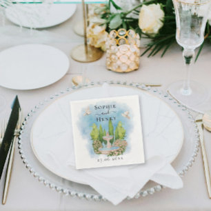 Elegant Fountain flowers doves Wedding Luxury Napkin