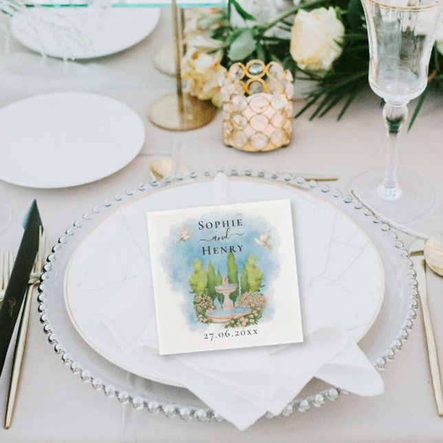Elegant Fountain | flowers doves Wedding Luxury Napkin (Creator Uploaded)