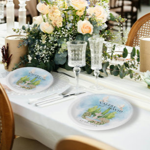Elegant Fountain   flowers doves Wedding Luxury Paper Plate