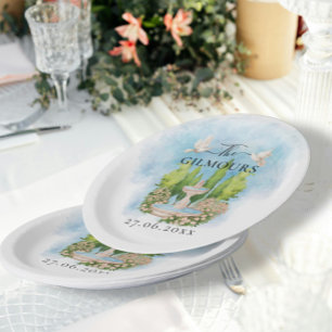 Elegant Fountain flowers doves Wedding Luxury Paper Plate