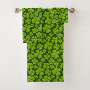 Elegant Four Leaf Clover Floral Bath Towel Set