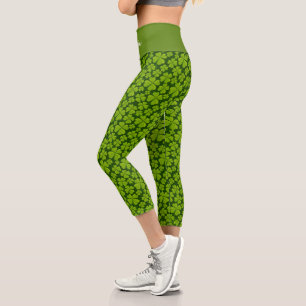Elegant Four Leaf Clover Floral Capri Leggings