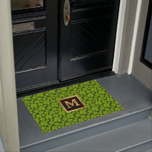 Elegant Four Leaf Clover Floral Doormat