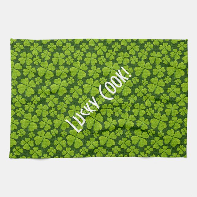 Elegant Four Leaf Clover Floral Kitchen Towel (Horizontal)