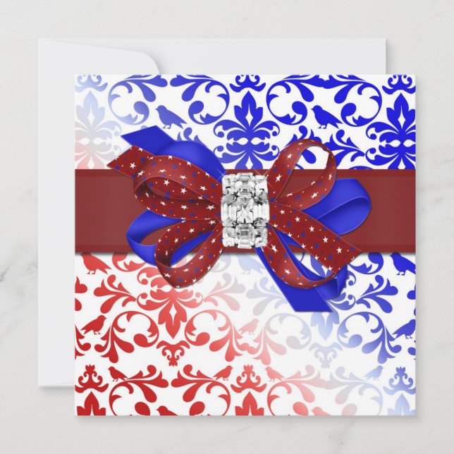 Elegant Fourth of July Invitation with Diamond Bow (Front)