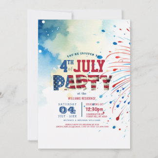 Elegant Fourth of July Party I fireworks Invitation