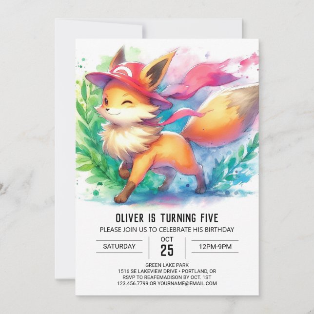 Elegant Fox Birthday Invitation (Front)