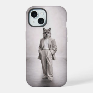 Elegant Fox in Light Modern Suit Portrait iPhone 15 Case