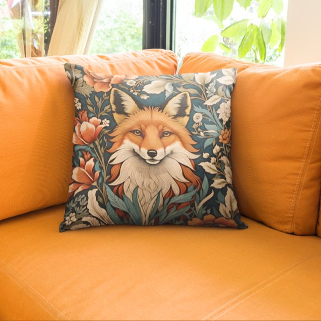 Elegant Fox William Morris Inspired Floral Throw Pillow (Creator Uploaded)