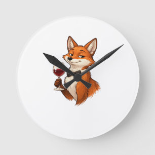 Elegant Fox with Wine Glass Round Clock