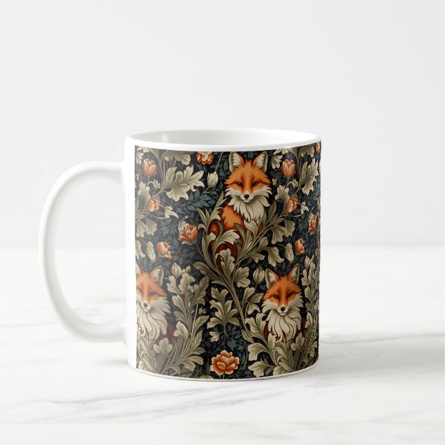 Elegant Foxes William Morris Inspired Pattern Coffee Mug (Left)