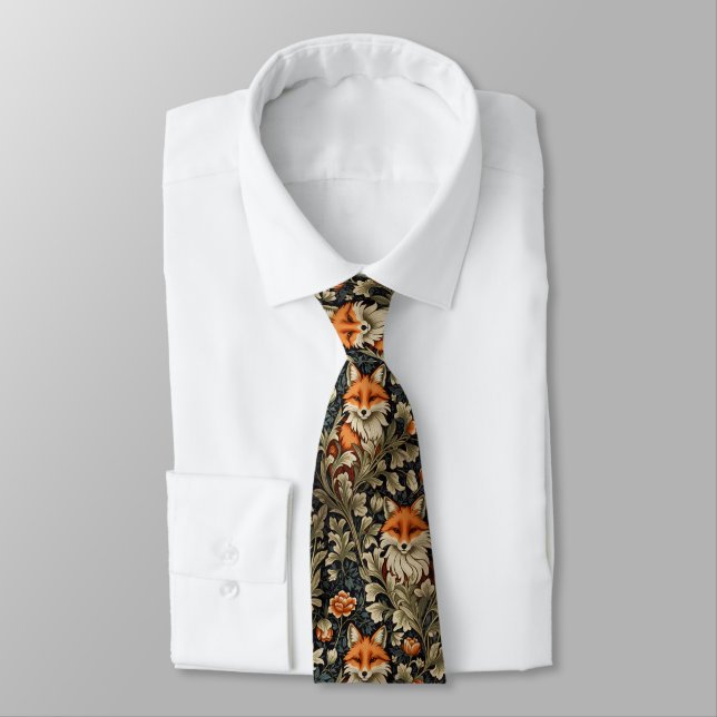 Elegant Foxes William Morris Inspired Pattern Tie (Tied)