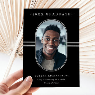 Elegant Frame Black and Silver Photo Graduation Announcement