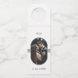 Elegant Frame Black and White Photo Wedding Bottle Tag