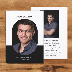 Elegant Frame Black White 2-Side Graduation Photo Invitation