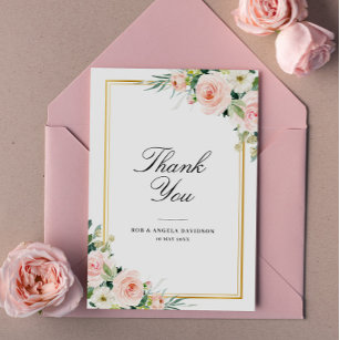 elegant frame blush floral wedding thank you card