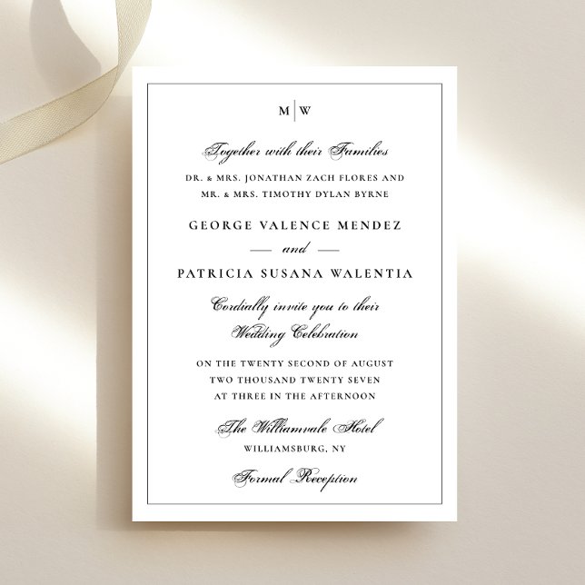 Elegant Frame Classic Monogram Black White Wedding Invitation (Creator Uploaded)