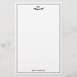 Elegant Frame & Curved Greenery Monogram Stationery